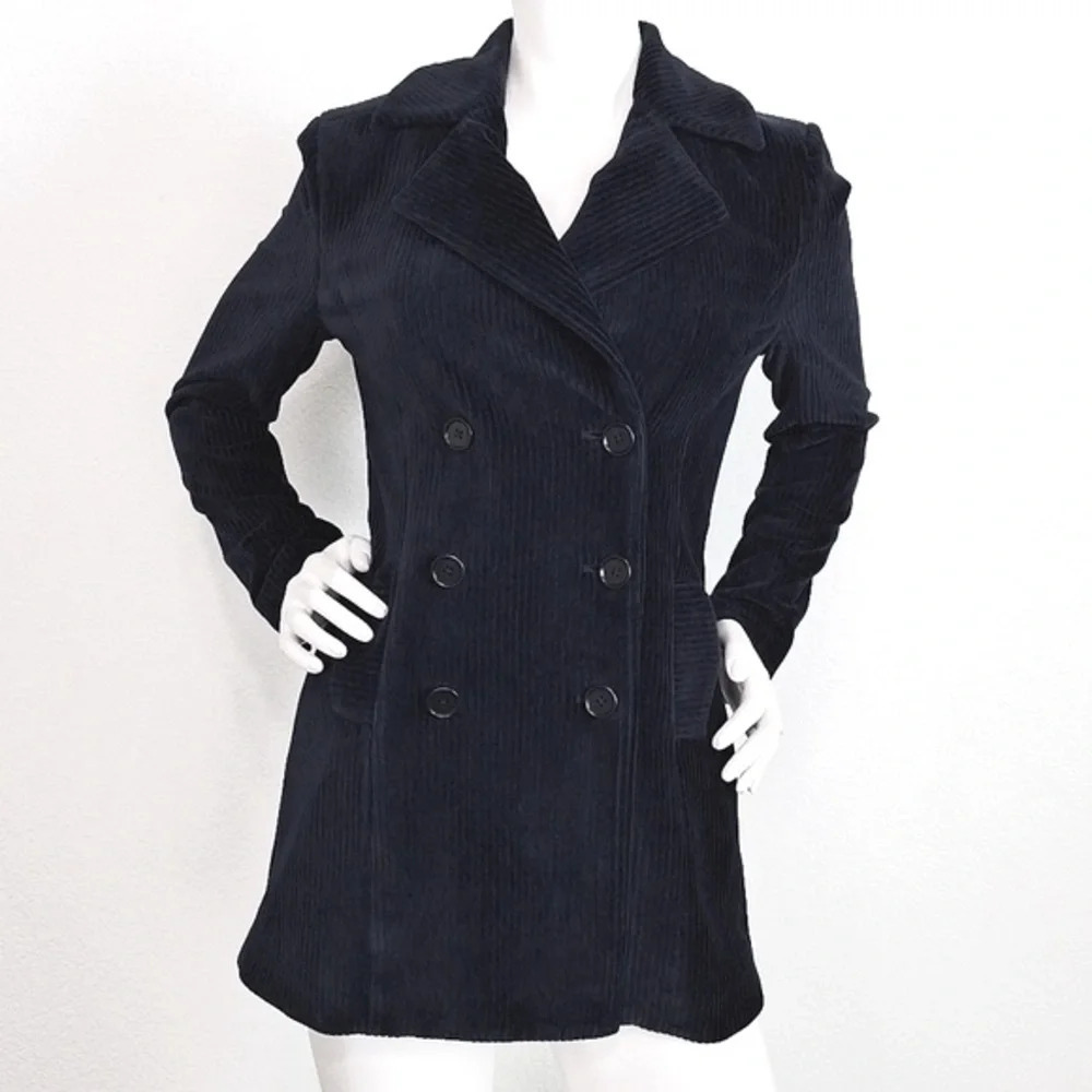 Ecru Whale Corduroy Preppy Double Breasted Academia Pea Coat Jacket Size Xs
